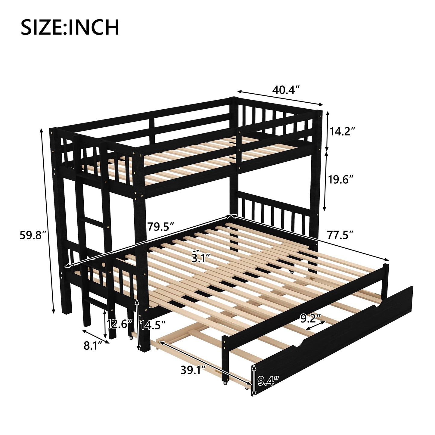 Harper & Bright Designs Twin Over King with Trundle [bunk bed]s Twin Over Twin Pull-Out bunk beds, Solid Wood, No Box Spring Needed (Espresso)