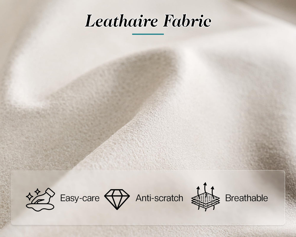 VanAcc Sleeper Sofa, Sofa Bed- 2 in 1 Pull Out Couch Bed with Storage Chaise, Sofa Sleeper Couch for Living Room, Off-White Leathaire Sofa VanAcc