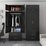 SteeLoong 86" Metal Armoire Wardrobe Closet with 2 Drawers,Tall Clothing Storage Cabinet with Adjustable Shelves and Hanging Rod,Black Wardrobe Closet for Bedroom,Home,Office,Gym SteeLoong