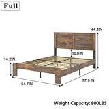 GJQN Full Size Bed Frame with Headboard, Rustic Wood Platform Bed Frame with 12 Wooden Slats Support, No Box Spring Needed, Noise Free (Dark Brown, Full) GJQN