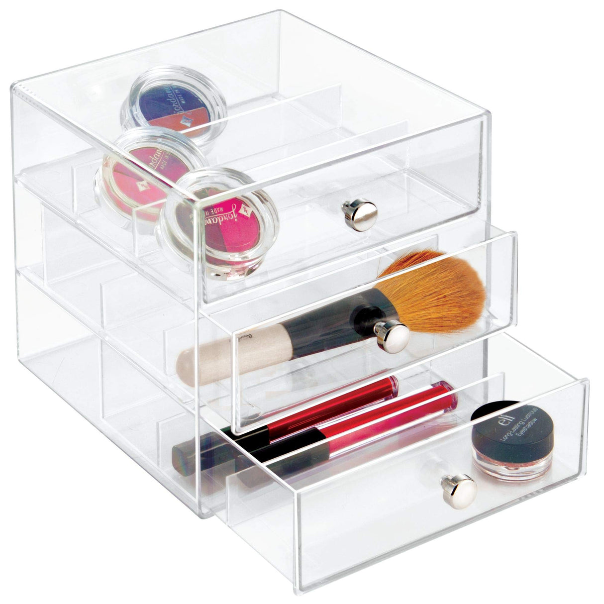 iDesign Plastic Divided 3-Drawer Vanity & Countertop Organizer – 7" x 6.5" x 6.5”, Clear iDesign