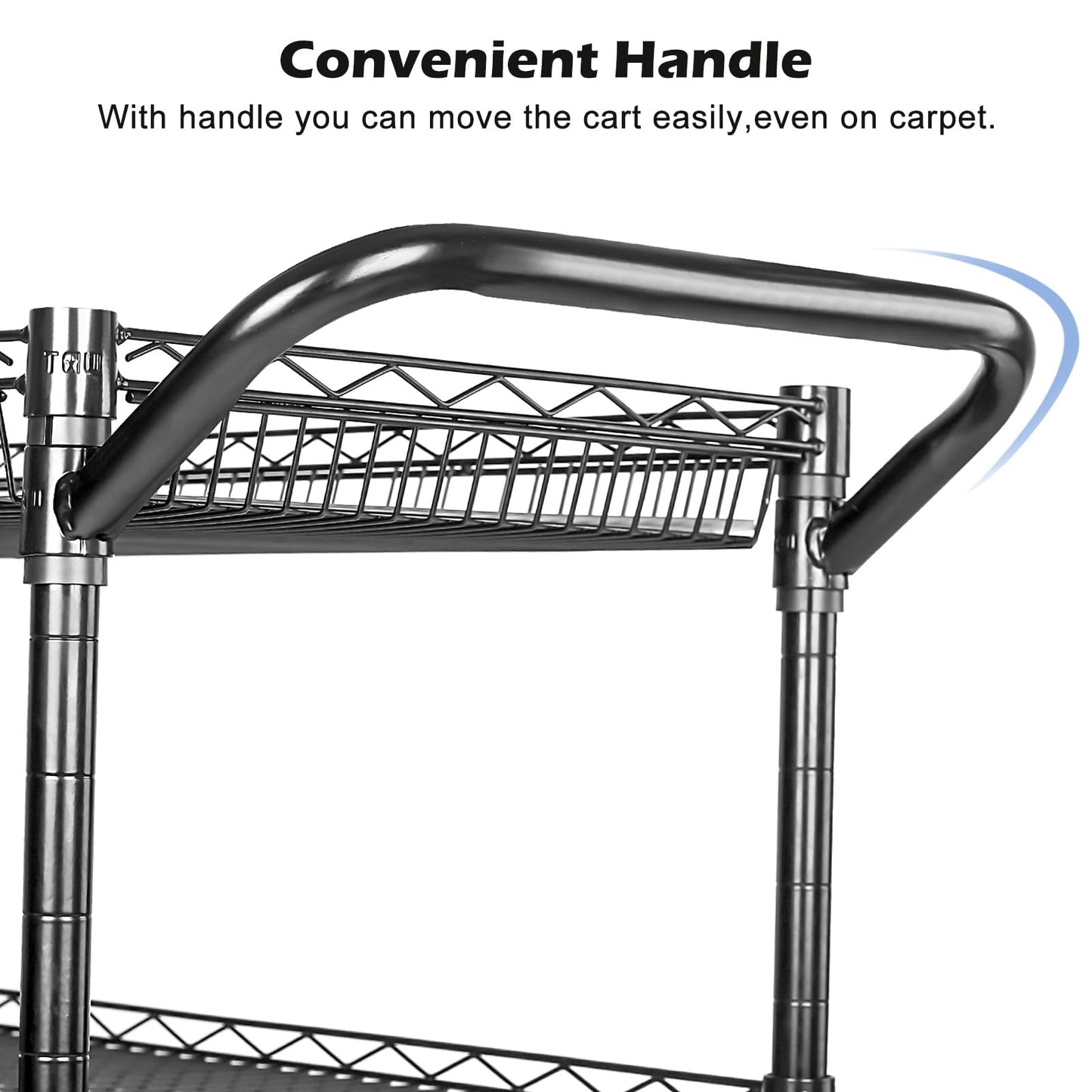 WDT Heavy Duty 3 Tier Utility Cart,Wire Rolling Cart with Wheels, Commercial Grade Service Cart with Shelving Liners and Handle Bar Metal Carts for Kitchen Office Hardware (750LBS Capacity Black)