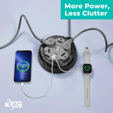 KMC 5-Outlet USB-C PD Surge Twist Retractable Power Strip Cord Reel, 2 USB-A & 1 USB-C Power Delivery, 735J Surge Protector, 8ft Retractable Extension Cord, 3-Prong Flat Plug, UL/ETL Certified, Gray KMC