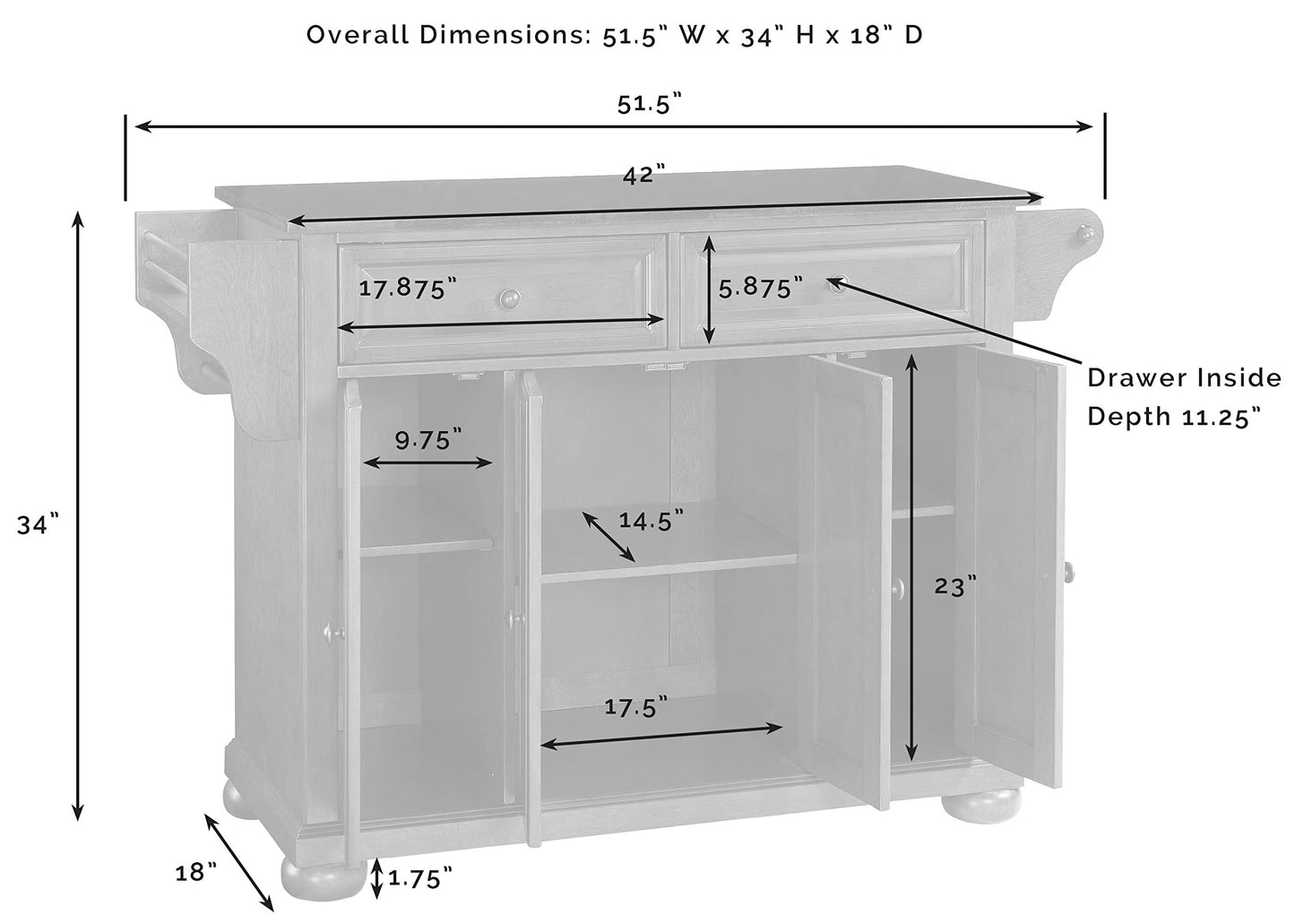 Crosley Furniture Alexandria Kitchen Island with Solid Grey Granite Top - White - WoodArtSupply