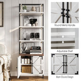 JOINICE,Farmhouse Bookshelf with Storage,71" Tall Industrial Bookcase with Shelves and Cabinet,5 Tier,Wall Mounted Ladder Shelf with Display Rack for Bedroom,Living Room,White JOINICE