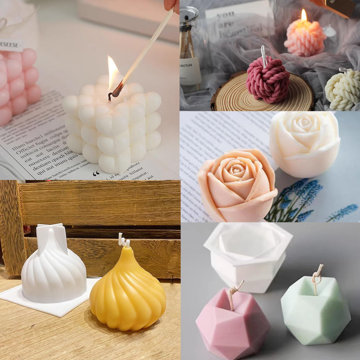 EuTengHao Silicone Candle Molds Set for Candle Making with Candle Wicks, 3D Silicone Mold for Soy Wax, Soap, Cake, Dessert DIY Scented Candle Craft Making EuTengHao
