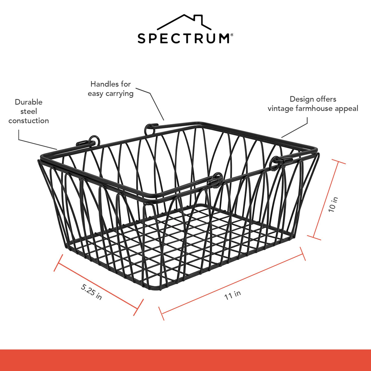 Spectrum Twist Wire Basket for Organizing (Medium, Black) - Sturdy Farmhouse Pantry Basket Storage with Handles - Wire Storage Basket Organizer for Kitchen, Shelf, Closet, Bathroom & More Spectrum Diversified