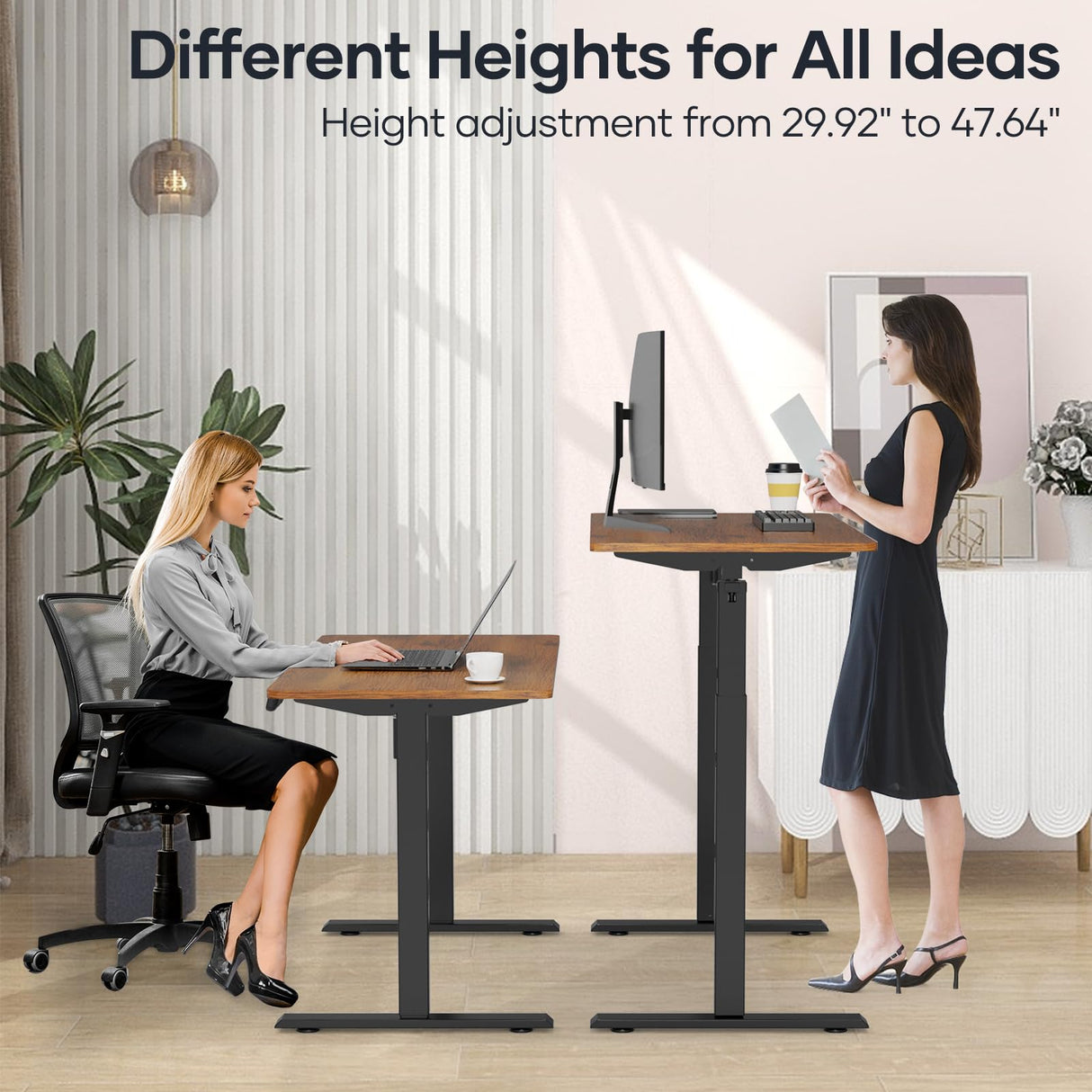 Crenova Electric Standing Desk,Height Adjustable Computer Home Office Stand Up Desk,48 x 24 Inches Whole-Piece Sit Stand Studying Gaming Table(Vintage Brown) Crenova