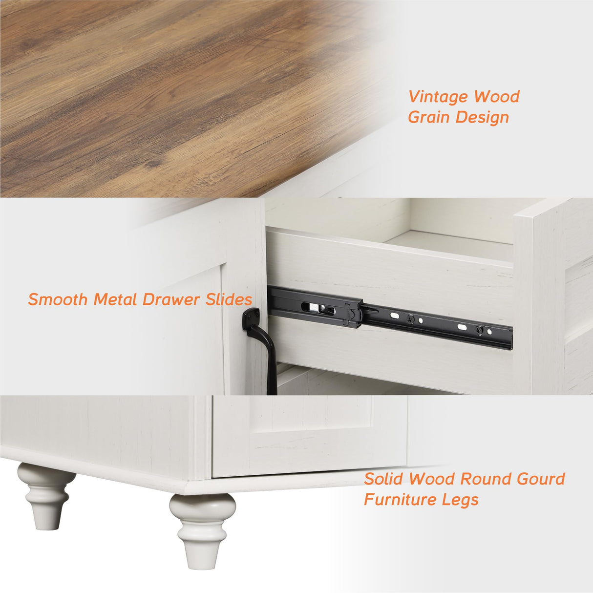 WAMPAT White Coffee Table with Drawers & Storage Cabinet, Modern Rectangle Center Table for Living Room, Rustic Wooden Cocktail Table Tea Table for Home, Office WAMPAT