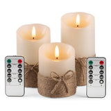 AKU TONPA Flameless Candles Battery Operated Pillar Real Wax Electric LED Candle Gift Set with Remote Control and Timer, 4" 5" 6" Pack of 3 (Ivory Wax with Hemp Rope) AKU TONPA