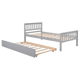 PVWIIK Twin Daybed with Trundle for Kids Bedroom,Wood Platform Bed Frame with Headboard and Footboard for Small Living Space,No Box Spring Needed,Grey PVWIIK