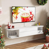 Lifewit Floating TV Stand for up to 50" TV, Wall Mounted Entertainment Center with Power Outlets and USB Ports, Large Storage Space with Sliding Tabletop, Open Shelves, White Lifewit