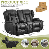 SAMERY 65.5" RV Loveseat Recliner Double Recliner RV Sofa & Console | Wall Hugger Loveseat Reclining RV | RV Theater Seats | RV Couch | RV Home Theater Seating Furniture (Faux Leather Black) SAMERY