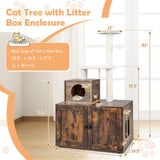Giantex Litter Box Enclosure with Cat Tree, Cat Washroom Hidden Furniture with Cat Tower, Scratching Posts, Cat Condo, Jingling Ball, Air Vents, Wooden Pet Crate House (Rustic Brown) Giantex