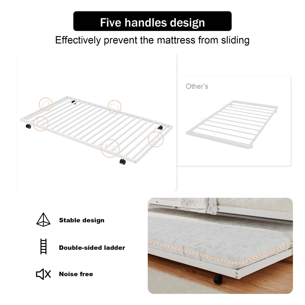 Merax Triple Bunk Bed, Twin Over Twin Bunk Beds with Trundle, Sturdy Steel Bunk Beds Frame for 3 Kids/Teens with Two Side Ladders and Safety Guard Rail,White Color Merax