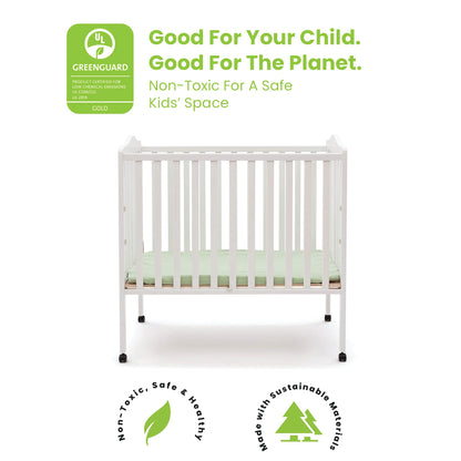 Delta Children Folding Portable Mini Baby Crib with 1.5-inch Mattress - Greenguard Gold Certified, White