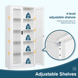 MIIIKO Display Cabinet with Glass Doors, Home Office Cabinet for Collectibles, 71" Tall Locking Metal Storage Cabinet with 4 Adjustable Shelf, Bookcase Display Case White… MIIIKO