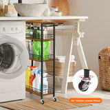YBING Slim Storage Cart 4 Tier Kitchen Rolling Cart on Wheels Mobile Narrow Cart with Wooden Tabletop Slide Out Utility Cart for Bathroom Laundry Narrow Places Rustic Brown 16.5''L X 7.3''W X 34.6''H YBING