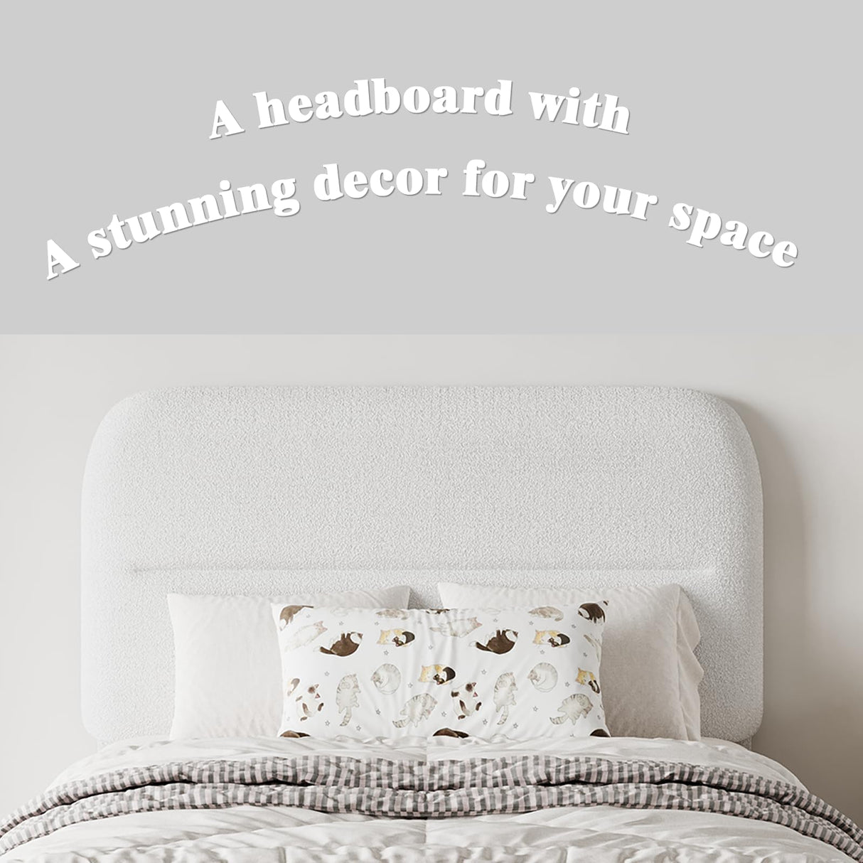 HOMBCK Twin Bed Frames Boucle Upholstered Platform Bed Frame Twin Size with Headboard for Kids/Thickened Footboard/Rounded Corners/No Box Spring Needed/Easy Assembly, White HOMBCK