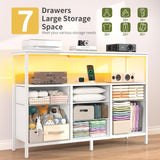 Yoobure LED TV Stand for Bedroom, 50 Inch Kids Dresser with Power Outlets, 7 Drawers Entertainment Center with Storage Shelf, TV Stands Dresser for Bedroom, Living Room, TV Console Entertainment Stand Yoobure