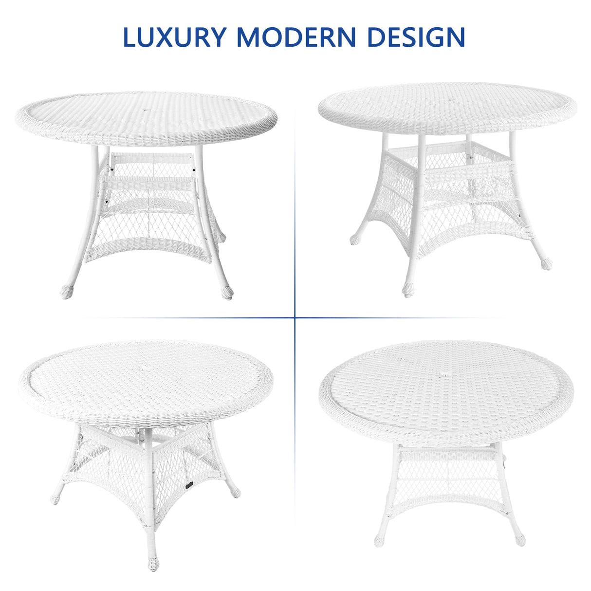 Jeco 5 Piece Wicker Outdoor Dining Set, White Jeco