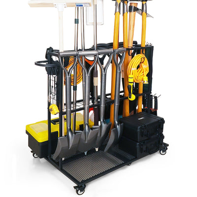 LCMWHOP Garden Tool Organizer - Heavy Duty Garage Storage and Organization with Wheels - Large Garden Tool Storage Holder for Lawn Yard Patio Shed,Garage Shovel Rack