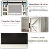 Loomie Farmhouse Vanity Desk with Sliding Mirror & Lights, Makeup Vanity Table with Power Outlet, 2 Drawers, 2 Cabinets & 2 Cubbies, Dressing Table with 3 Color Lighting Modes for Bedroom (White) Loomie