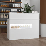 AGOTENI 47.2" W Reception Desk Front Desk with Counter, Light & Lockable Drawers, Modern Retail Checkout Counter with Keyboard Tray & Side Cabinet for Lobby Store Salon, White AGOTENI