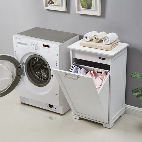 UpWiew Tilt Out Trash Cabinet Wooden, Single Door 10 Gallons, White Finish UpWiew