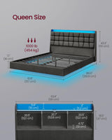 VASAGLE Dark Gray Floating Queen Bed Frame with LED Lights and Tufted Storage Headboard VASAGLE