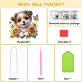 Bowetile Dog Diamond Art Hanging Kits for Adults Kids, 5D Special Shape Diamond Painting Sunflowers Pendant Kits, Animal Gem Art Suncatchers Painting Window Ornament for Home Garden Wall Decor Bowetile