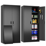 Aobabo 71" H×32" W×16" D Metal Storage Cabinet with 5 Adjustable Shelves, Locking Garage Storage Cabinet with Pegboards and 4 Hooks for Garage, Office, Black, Assembly Required Aobabo