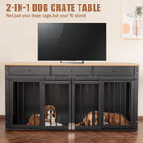 Sunseen Dog Crate Furniture Large Breed Wooden Dog Kennel with Room Divider & 3 Drawer,Double Doors Heavy Duty Dog Crate End Table Indoor TV Stand for Small Medium Large Dog Black,72''W*24''D*35''H sunseen