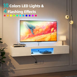 Floating TV Stand Shelf for TVs up to 80 Inch, Floating TV Cabinet with LED Light, Modern Wall Mounted Media Console Shelf with Power Outlets, Entertainment Center for Under TV Storage, White Msutree