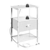 Sthmec Nightstands Set of 2, LED Bedside Tables with Charging Station and Fabric Drawer, Night Stand with Storage, 3 Tier Side Table with Open Shelf, LED Nightstand with Charging Station, White WoodArtSupply