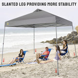 CROWN SHADES 9x9 Pop Up Canopy - Beach Tent with One Push Setup - Easy Outdoor Sun Shade for Events, Parties, Camping - Gazebo with STO-N-Go Cover Bag, Silver Coated Top, Gray CROWN SHADES