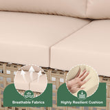 JHSDFOUIH Patio Furniture Set, Outdoor Couch with Glass Coffee Table&Thick Cushion, Wicker Chaise Longue Sofa Set, All-Weather PE Rattan Conversation Set for Garden, Deck, Poolside(3pcs Yellow&Beige) JHSDFOUIH