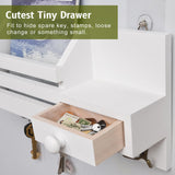 HOMEBROS Key Mail Holder for Wall, White Wooden Key Mail Organizer with Drawer Wall Mount Key Rack with Shelf Key Storage Hanger with 8 Key Hooks for Entryway Hallway 2 Installation Methods HOMEBROS