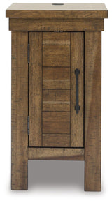 Signature Design by Ashley Moriville Rustic Farmhouse End Table with 1 Cabinet Door and USB Ports, Brown Signature Design by Ashley