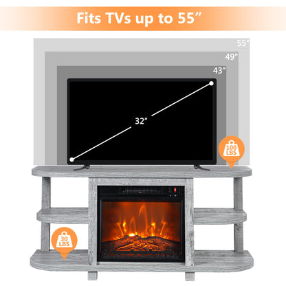 COMEFFIE 48" TV Stand with 18" Electric Fireplace Heater, Modern TV Stand for TVs up to 55 Inch, Entertainment Media Stand with Open Shelves and Storage Cabinets for Living Room, Bedroom (Grey)