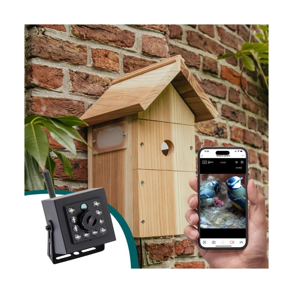 Smart Birdhouse with Camera - 1440p HD WiFi Outdoor Bird Box | Nesting Box for Robins, Wrens, Tree Swallows | Birdhouses Mount to Tree, Fence or House | Ideal Bluebird Houses for Outside - by NESTERA NESTERA