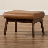 Baxton Studio Bianca Mid-Century Modern Walnut Brown Finished Wood and Tan Faux Leather Effect Ottoman Baxton Studio