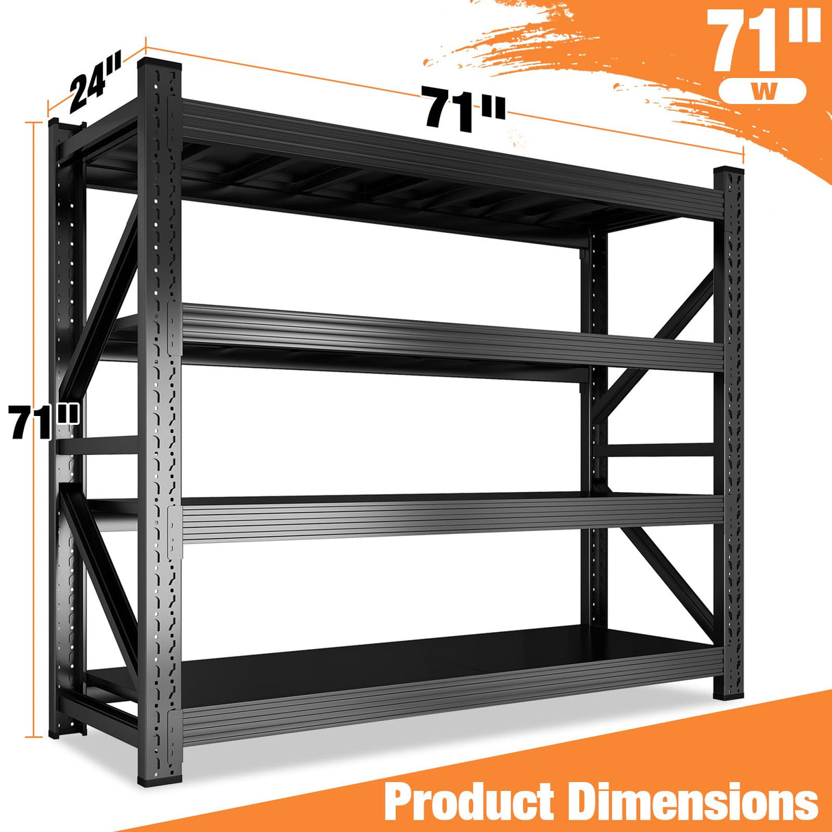 71" W Heavy Duty Garage Shelving, 6000LBS Garage Storage Shelves Industrial Shelving Unit, 5 Tier Adjustable Metal Shelving for Basement, Shop, Warehouse, 71" W x 24" D x 71" H Umeiga