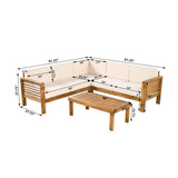 Christopher Knight Home Havets 81.25" Sectional L Shaped Sofa, 4 Pieces Acacia Wood Patio Furniture Set, Slat Coffee Table, Spacious Seat and Table Set for Backyard Garden Balcony, Teak+Beige Christopher Knight Home