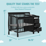 Dream On Me Jayden 4-in-1 Mini Convertible Crib And Changer in Black, Greenguard Gold Certified, Non-Toxic Finish, New Zealand Pinewood, 1" Mattress Pad Dream On Me