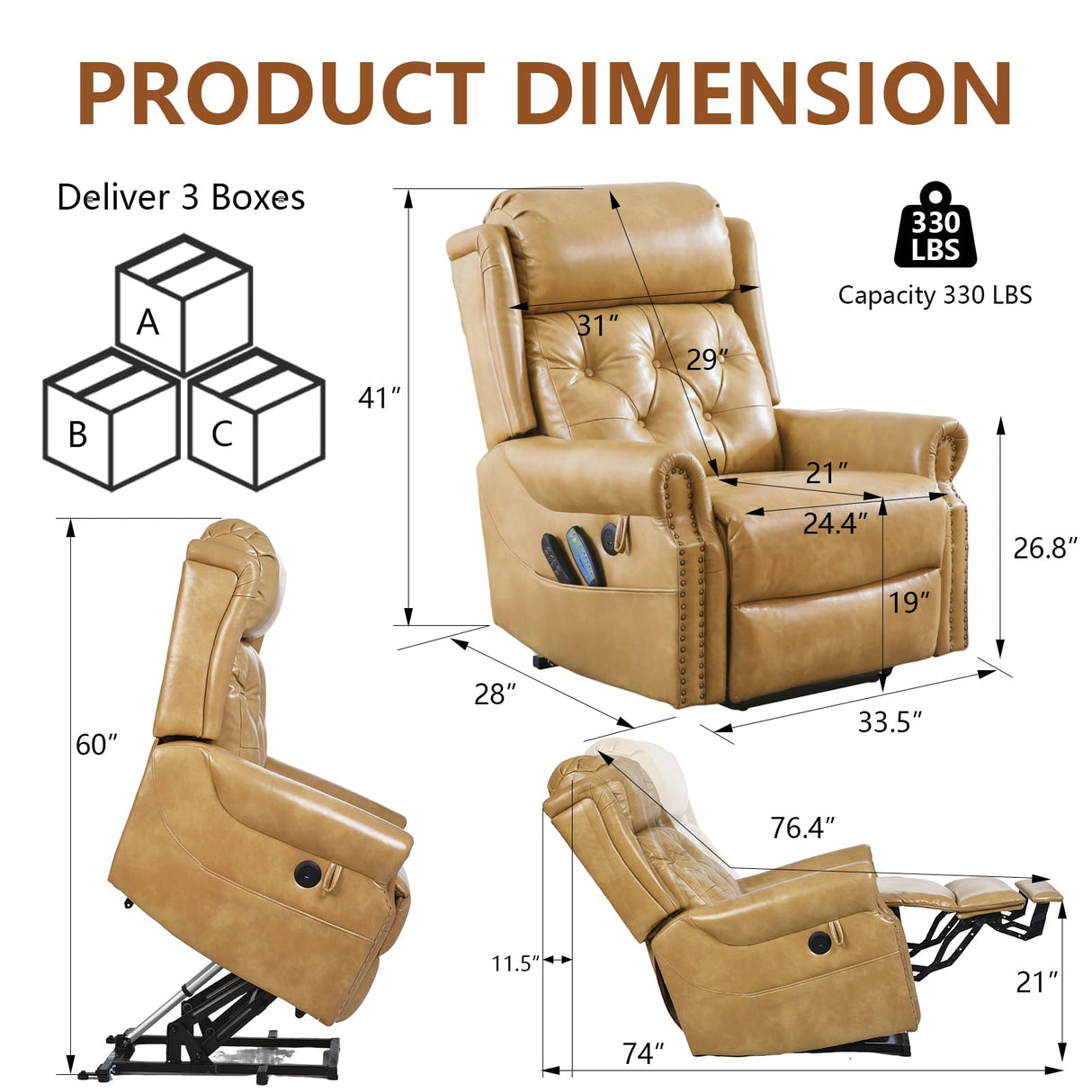 Rhevoy Large Power Lift Recliner Chair for Elderly, Lay Flat Oversized Recliner for Big and Tall with Massage and Heat, Adjustable Headrest, Extended Footrest, Infinite Position, USB Ports, Beige Rhevoy