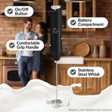 Zulay Kitchen Powerful Milk Frother Wand - Mini Milk Frother Handheld Stainless Steel - Battery Operated Drink Mixer for Coffee, Lattes, Cappuccino, Matcha - Froth Mate Milk Frother Gift - Black Zulay Kitchen