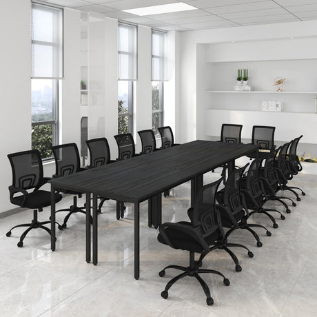 Bonzy Home 12FT Conference Table Chairs Set, 6PCS Tables & 14PCS Ergonomic Office Chairs, Meeting Room Conference Room Table with Chairs Set for 14 People, 142"x47"x30", Black Bonzy Home