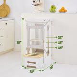 Bateso Toddler Standing Tower, Adjustable Height Toddler Kitchen Stool Helper for Kids 1-6, Toddler Kitchen Step Stool with 2 Detachable Nets, Wooden Montessori Toddler Tower for Kitchen Counter Bateso