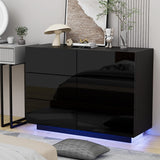 UEV LED 6 Drawer Dresser,White Dresser for Bedroom with Light,Chest of Drawers with High Glossy finsh for Bedroom,Living Room,Entryway(Black) UEV